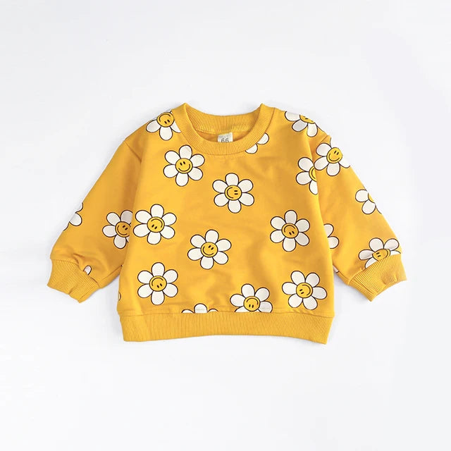 Sweater met Bloemenprint - Blije Bloemen Meisjes, Groen/Geel/Beige, Katoen, Maat 0-3 Jaar-More For Mini