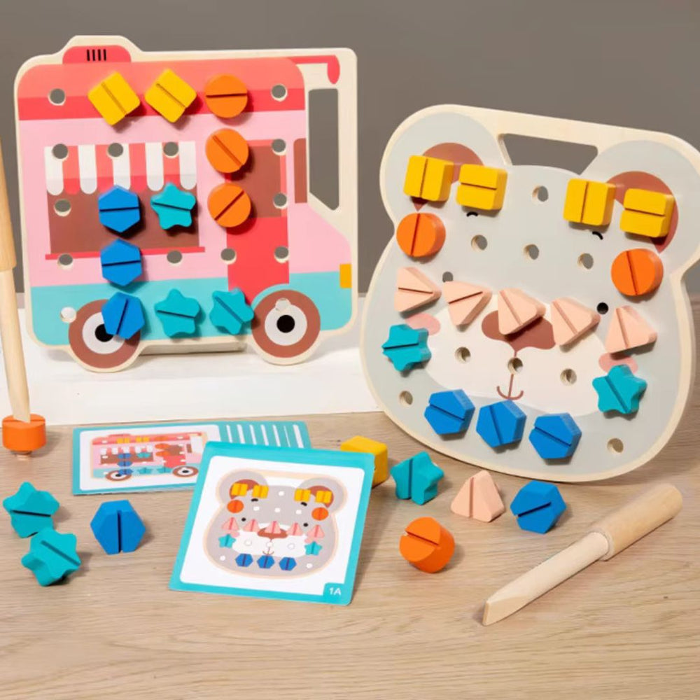 Houten Montessori Schroefspel voor Peuters – Educatief & Motoriek Spel