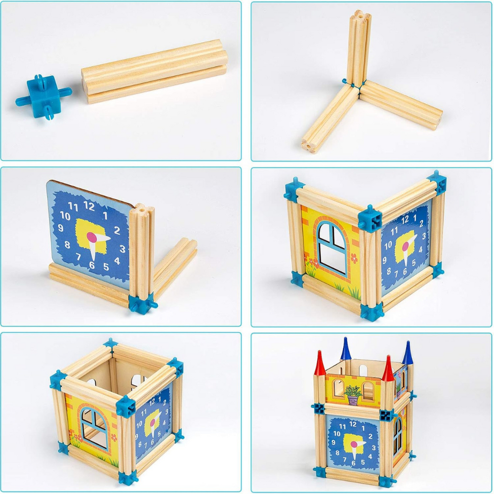 Houten Bouwset voor Kinderen – Duurzame Kastelenbouw met Blokken | WoodWise Creatief Speelgoed 3+ Jaar