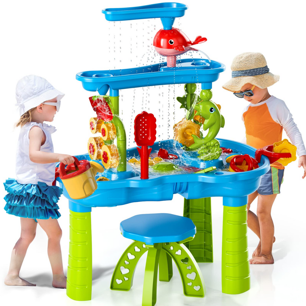 Zand & Waterspeeltafel met 3 Lagen – Compleet met Accessoires | Voor Buitenplezier vanaf 3 Jaar