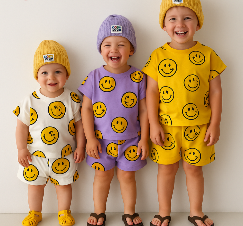 Comfortabele Kinder Smiley Set – Zacht, Ademend & Unisex Outfitje 0-5 Jaar