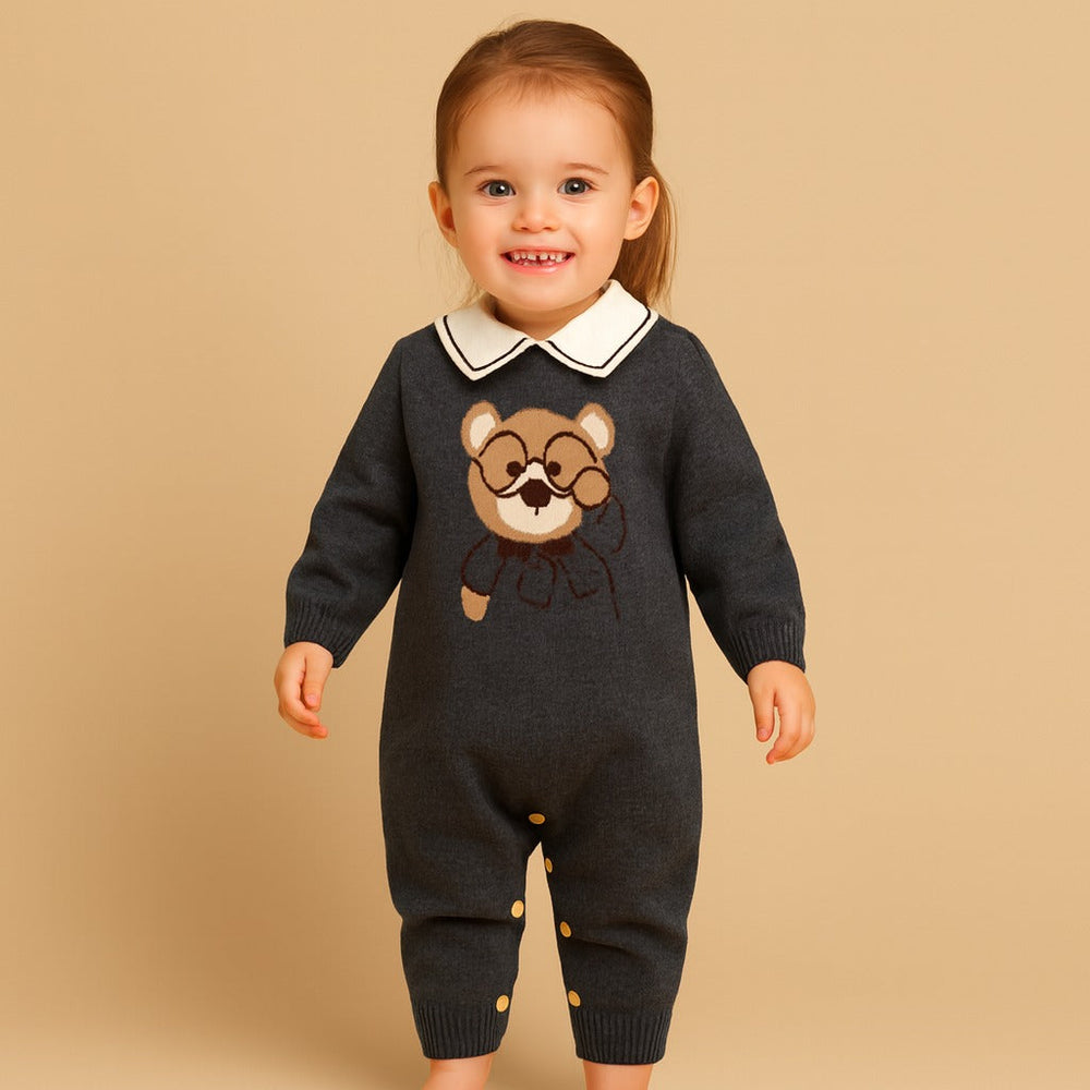 Warme Teddybeer Baby Romper Jumpsuit – 100% Biologisch Gebreid Katoen