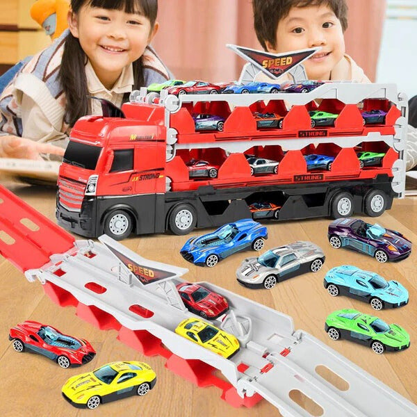 TurboHaul Transporttruck met 8 Miniatuurauto’s – Speelgoed Truck Set voor Kinderen vanaf 3 Jaar – Realistisch en Duurzaam Speelplezier
