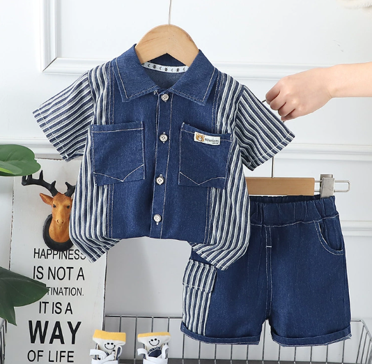 Denim Days Baby- & Kinder Zomerset – Uniseks Jeans Shirt & Short | Lune & Lio | Maat 0–7 Jaar | 100% Katoen