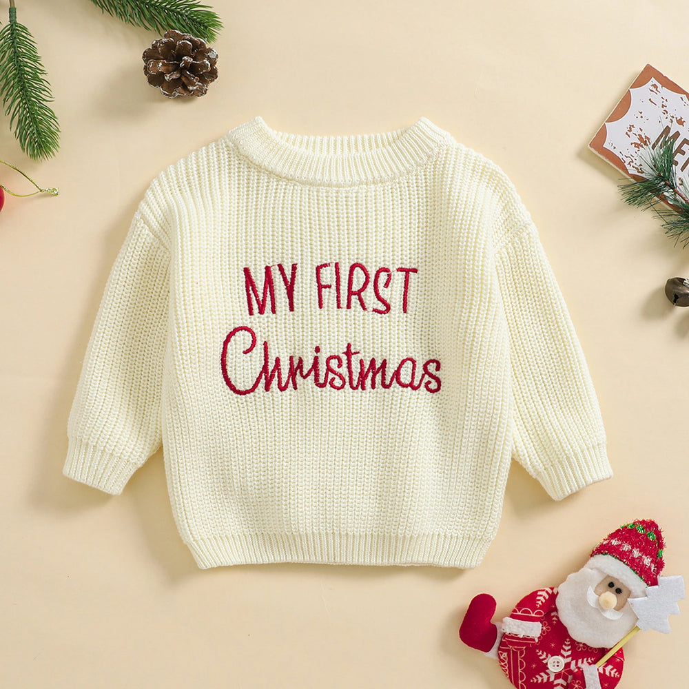 Kersttrui – Mijn Eerste Kerst Unisex, Groen/Rood/Khaki/Wit, Katoen, Maat 0-2 Jaar-More For Mini