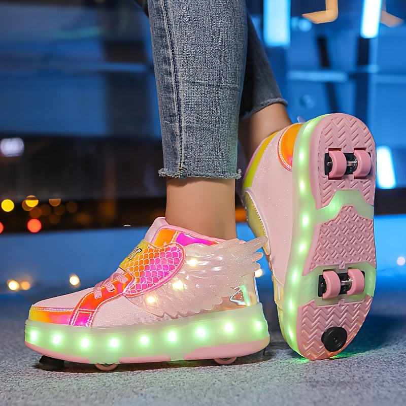 GlowSkate LED Rolschaats Sneakers met Vleugels – Meisjes | Maat 29-37