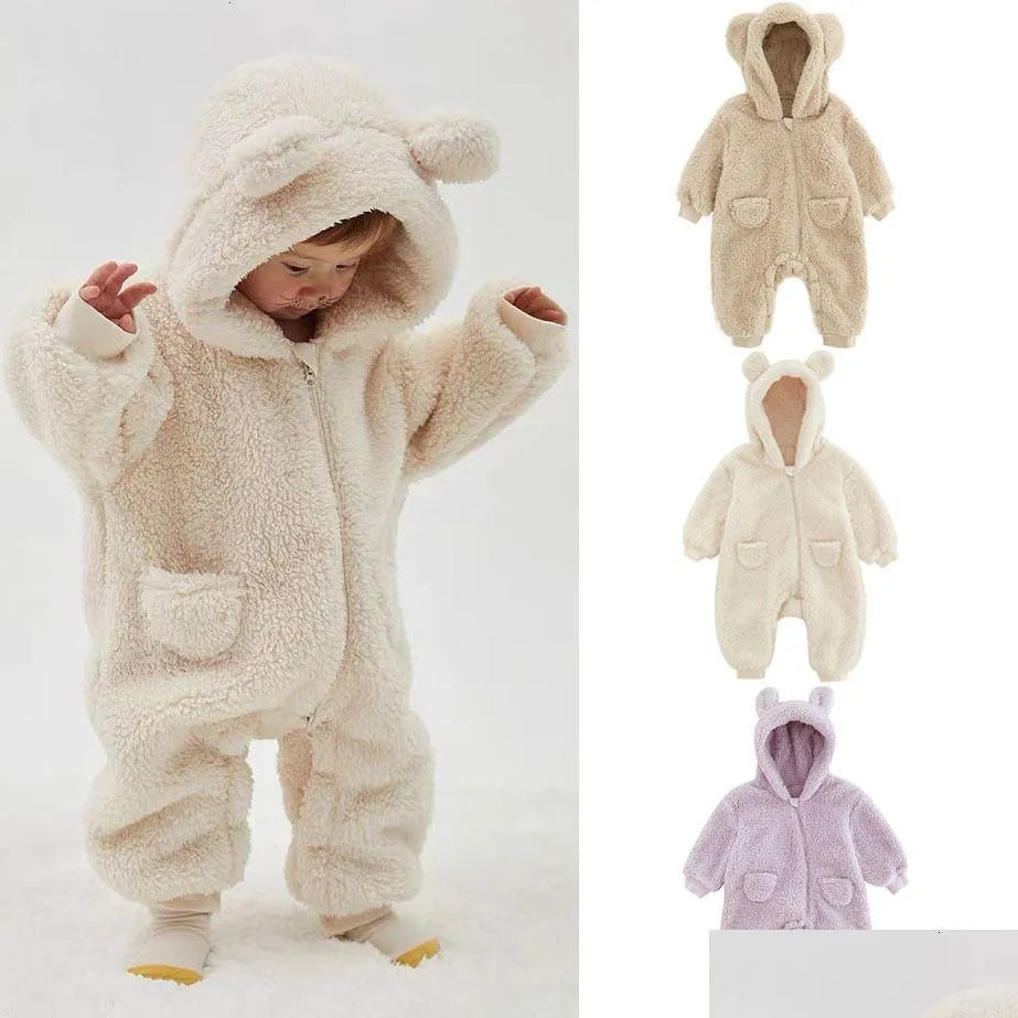 Warme Baby Onesie met Oortjes – Fleece Babypakje 0–24 Maanden