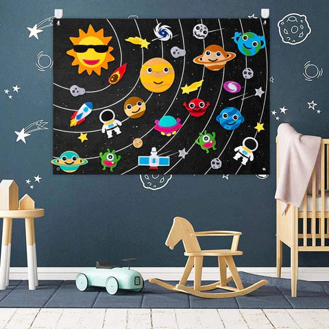 Vilten Zonnestelsel Speelbord – Educatief Ruimte Speelgoed voor Kinderen 3+ Jaar