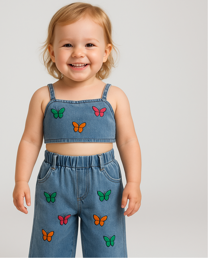 Baby & Peuter Setje Meisje – Denim Set met Vlinders (80-120)