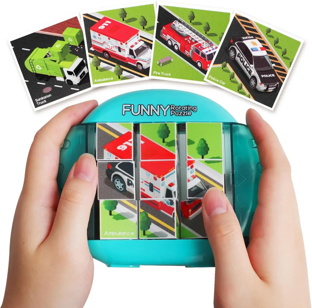 Draaipuzzel met handvat – 9 of 16 vlakjes, geen losse stukjes | schuifpuzzel