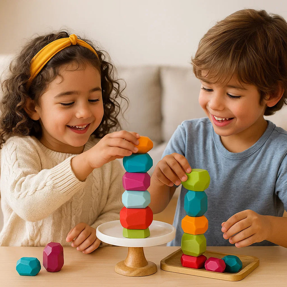 Montessori houten bouwstenen set – kleurrijk, duurzaam, educatief speelgoed