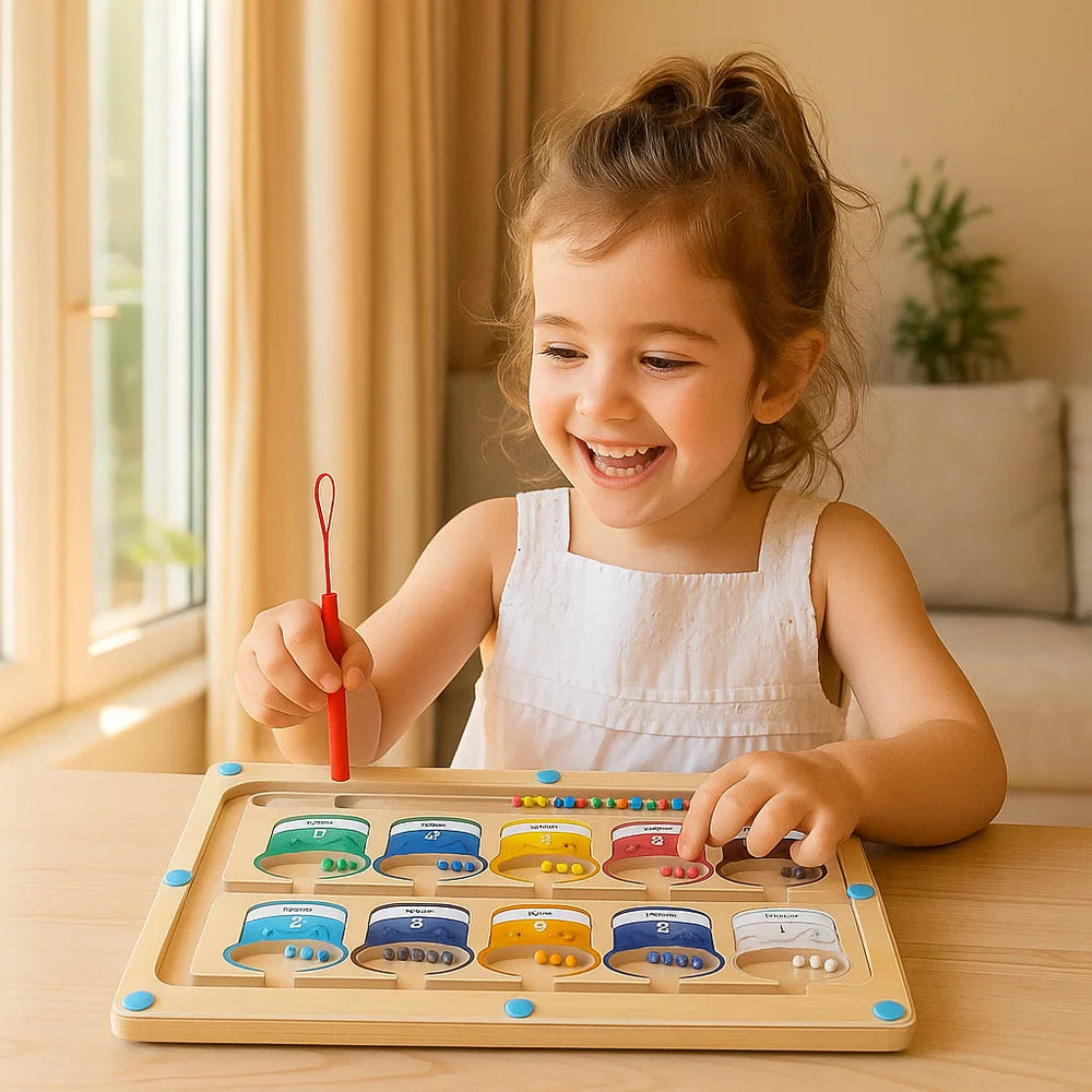 Montessori Magnetisch Houten Doolhof Educatief Spel - Kleuren & Cijfers