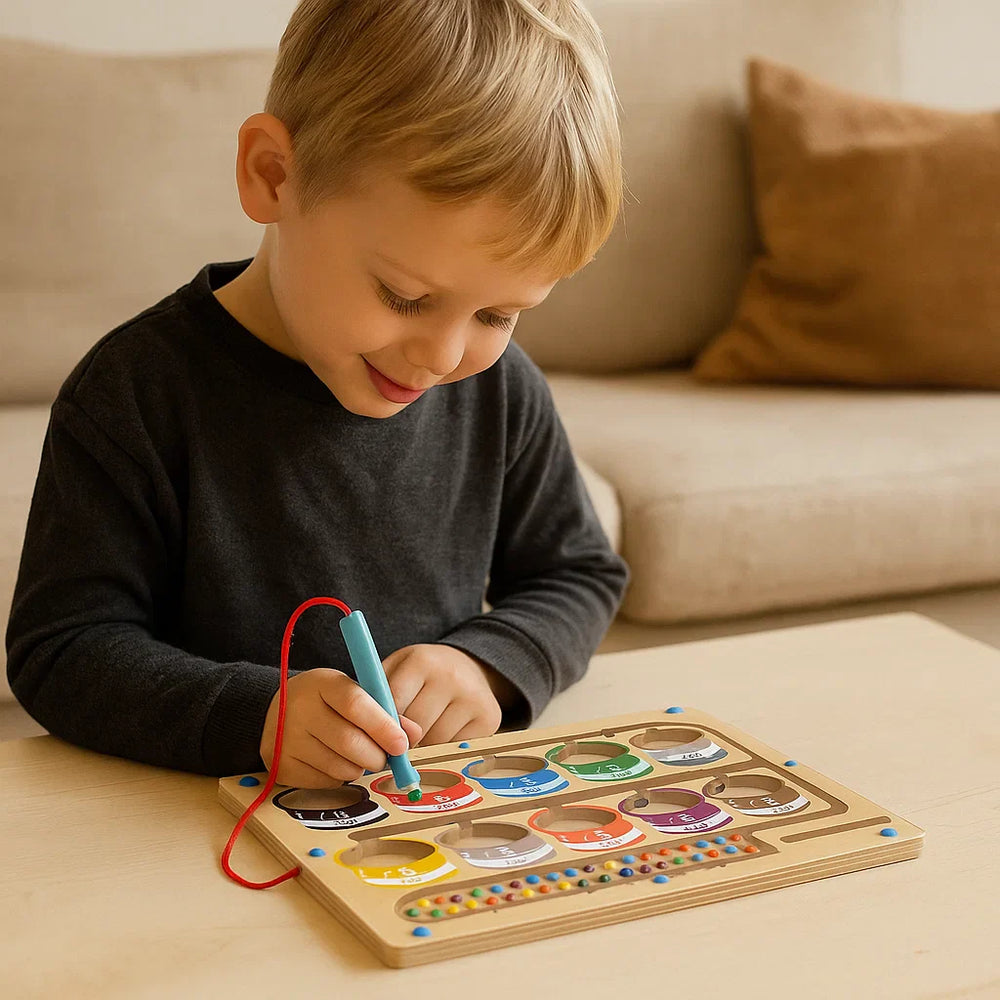 Montessori Magnetisch Houten Doolhof Educatief Spel - Kleuren & Cijfers