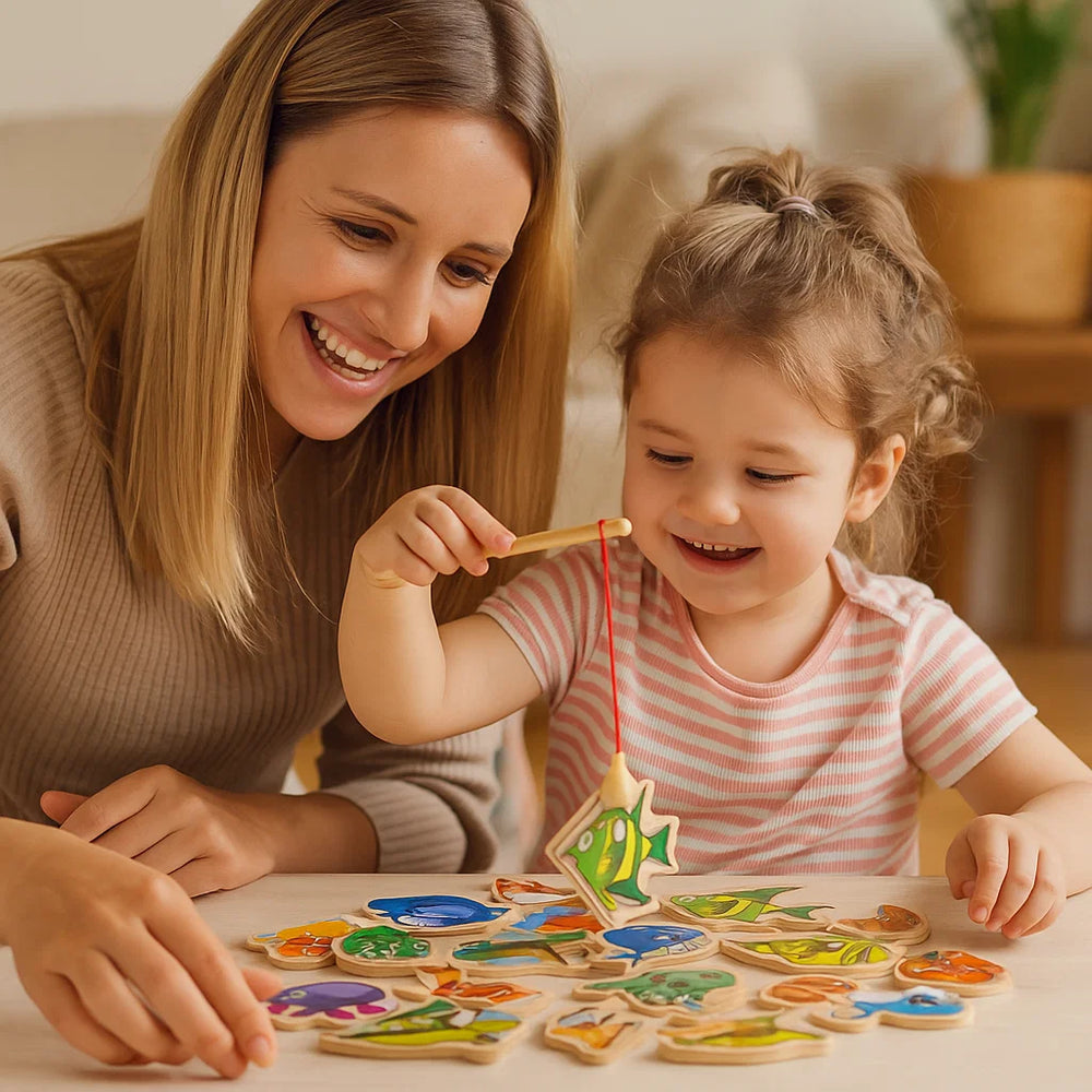 Montessori Visspel voor Kinderen - Houten Educatief Hengelspel - Kleurrijke Zeedieren