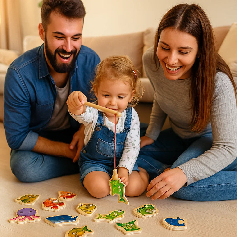 Montessori Visspel voor Kinderen - Houten Educatief Hengelspel - Kleurrijke Zeedieren