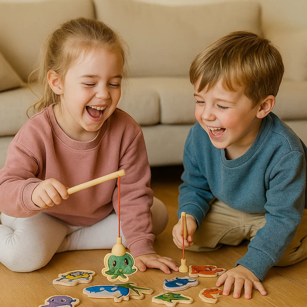 Montessori Visspel voor Kinderen - Houten Educatief Hengelspel - Kleurrijke Zeedieren