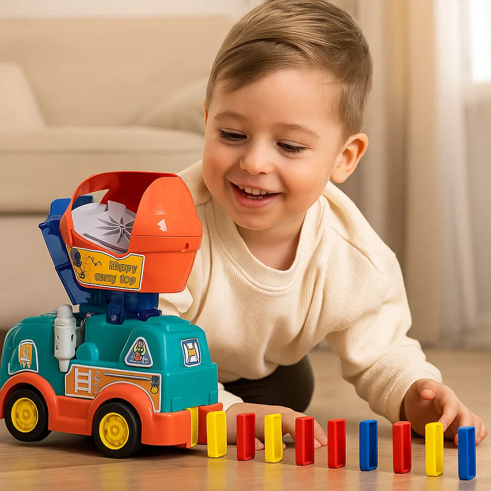 Montessori Domino Vrachtwagen - Automatische Dominosteentjes Leggen - Kleurrijk Speelgoed