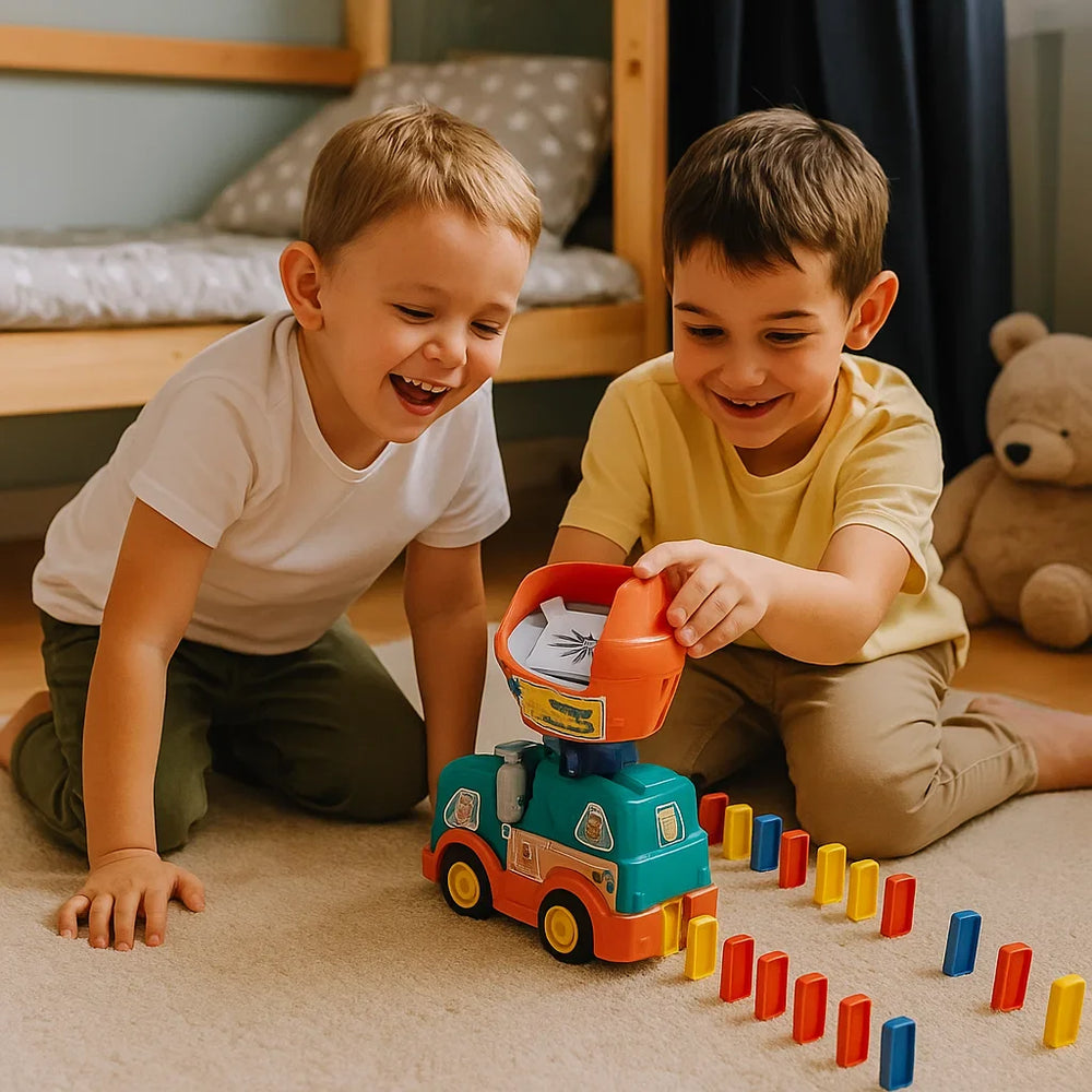Montessori Domino Vrachtwagen - Automatische Dominosteentjes Leggen - Kleurrijk Speelgoed