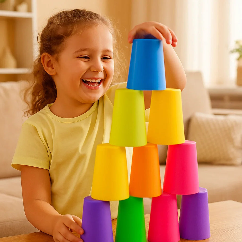 Montessori Stapelbekers Spel - Kleurrijk Educatief Stapelspel voor Kinderen