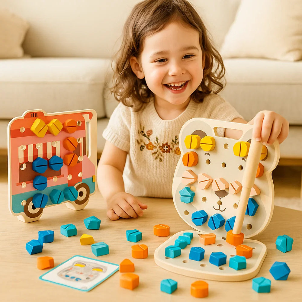 Montessori kleurenbord met schroefspel – Houten educatief speelgoed voor kinderen