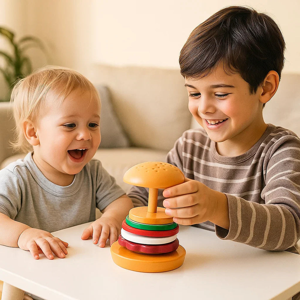 Montessori Stapeltoren Hamburger – Educatief Speelgoed voor Kinderen – Kleuren & Vormen