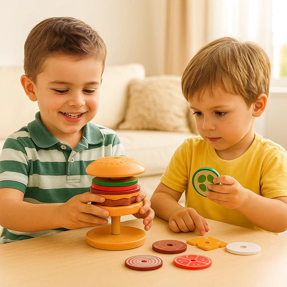 Montessori Stapeltoren Hamburger – Educatief Speelgoed voor Kinderen – Kleuren & Vormen