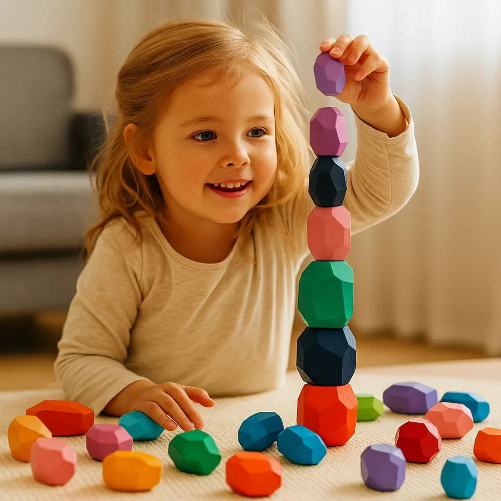 Montessori houten bouwstenen set – kleurrijk, duurzaam, educatief speelgoed
