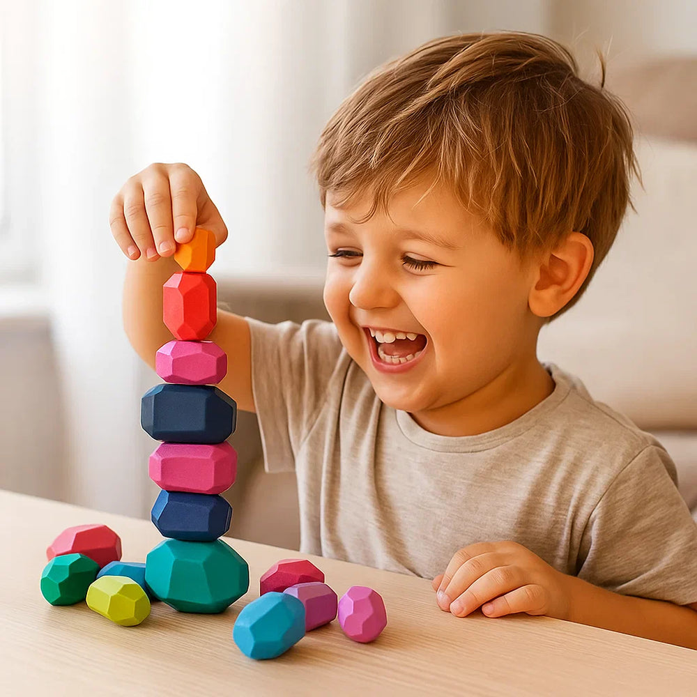 Montessori houten bouwstenen set – kleurrijk, duurzaam, educatief speelgoed