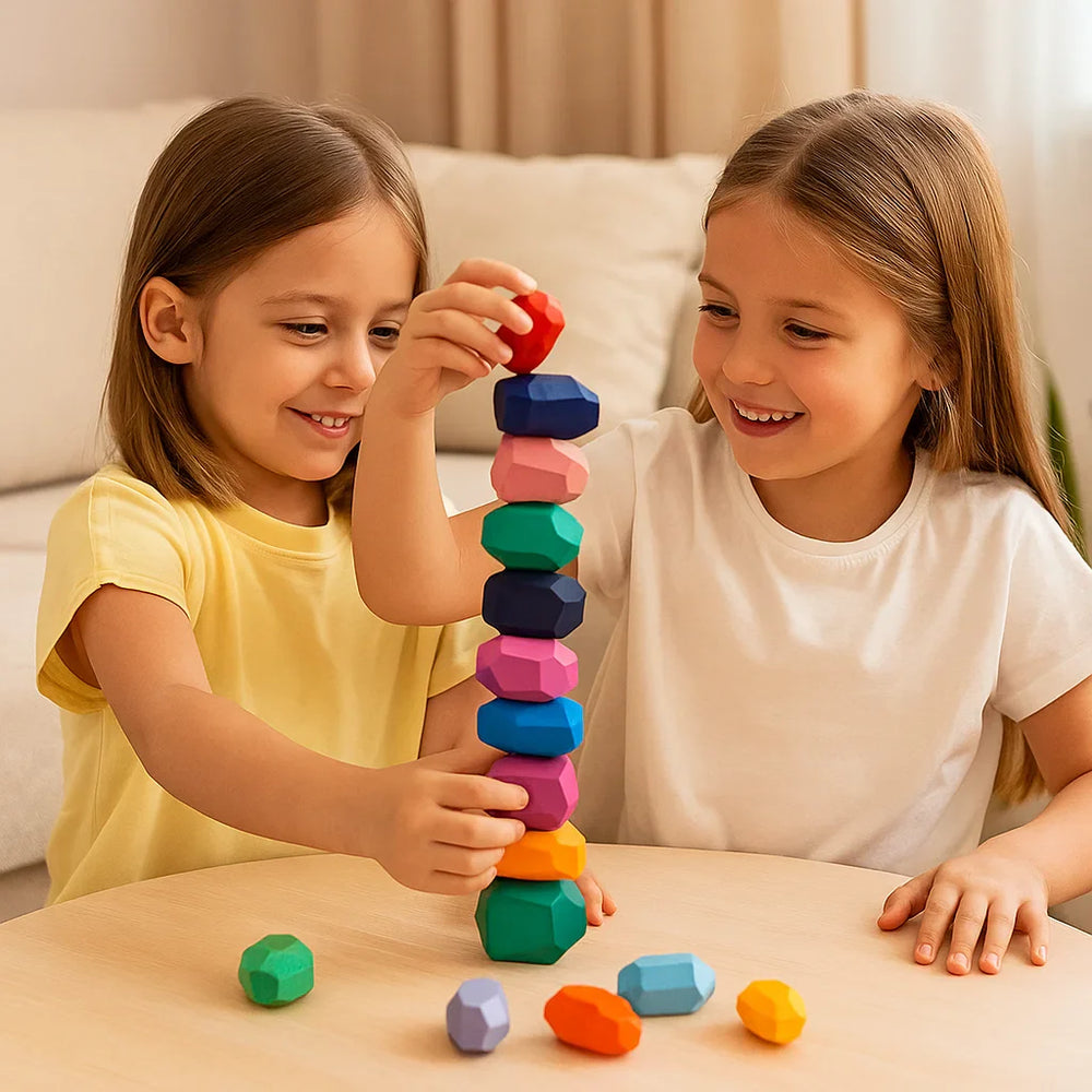 Montessori houten bouwstenen set – kleurrijk, duurzaam, educatief speelgoed