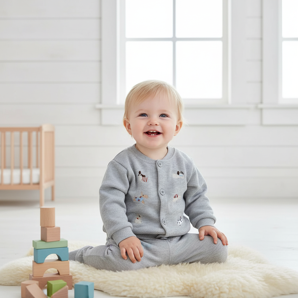 Trendy Baby & Peuter Baseball Jas – Herfst, Honden Borduursels & Comfortabel