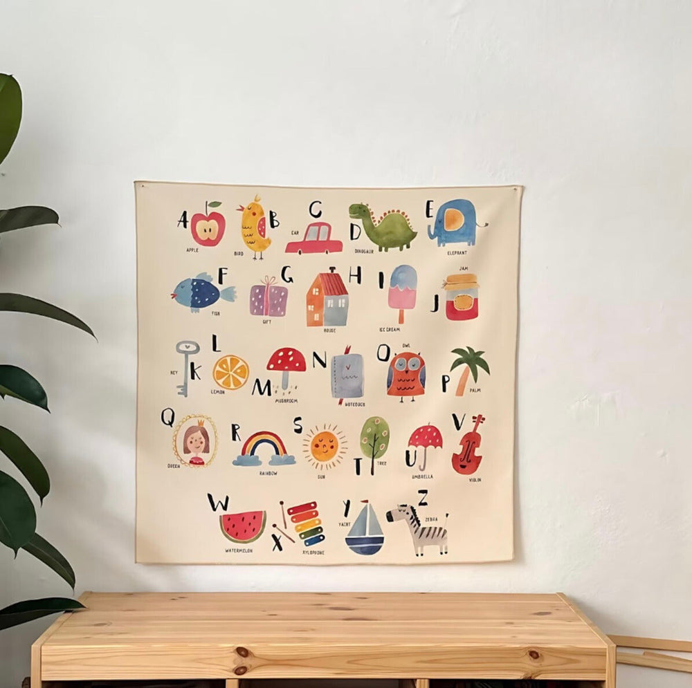 Educatieve Wandposter voor Kinderen – Biologisch Katoen – Alfabet, Ruimte of Wereldkaart