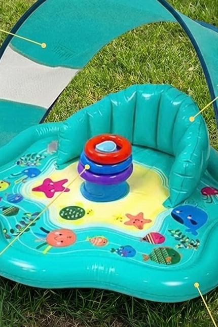 Opblaasbare baby-waterspeelmat met zonnedak – waterplezier met UV-bescherming