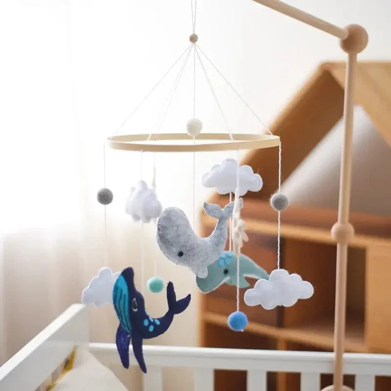 Rustgevende Houten Babymobiel Zonder Batterij – Natuurlijke Materialen & Zachte Kleuren | LittleNest SkyWhirl