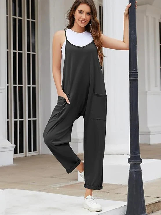 Zwangerschapsjumpsuit met grote zakken – loose fit, rekbare katoenmix | positiekleding