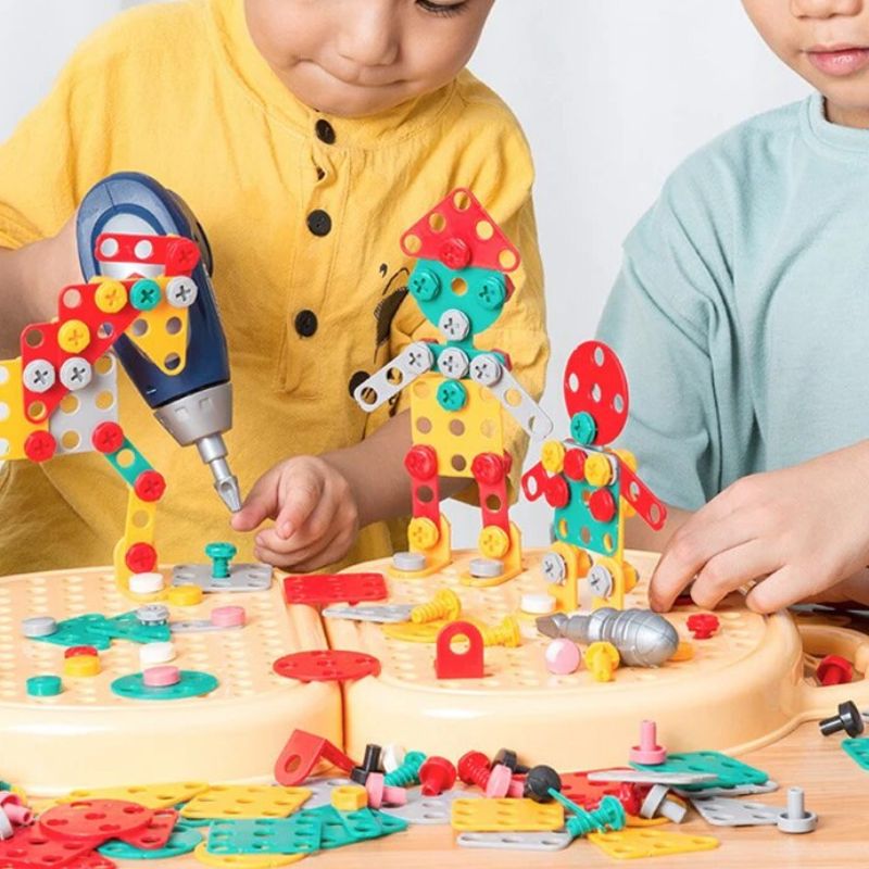 Montessori gereedschapsset met puzzels 351 stuks – speelboormachine, opbergdoos | bouwspeelgoed