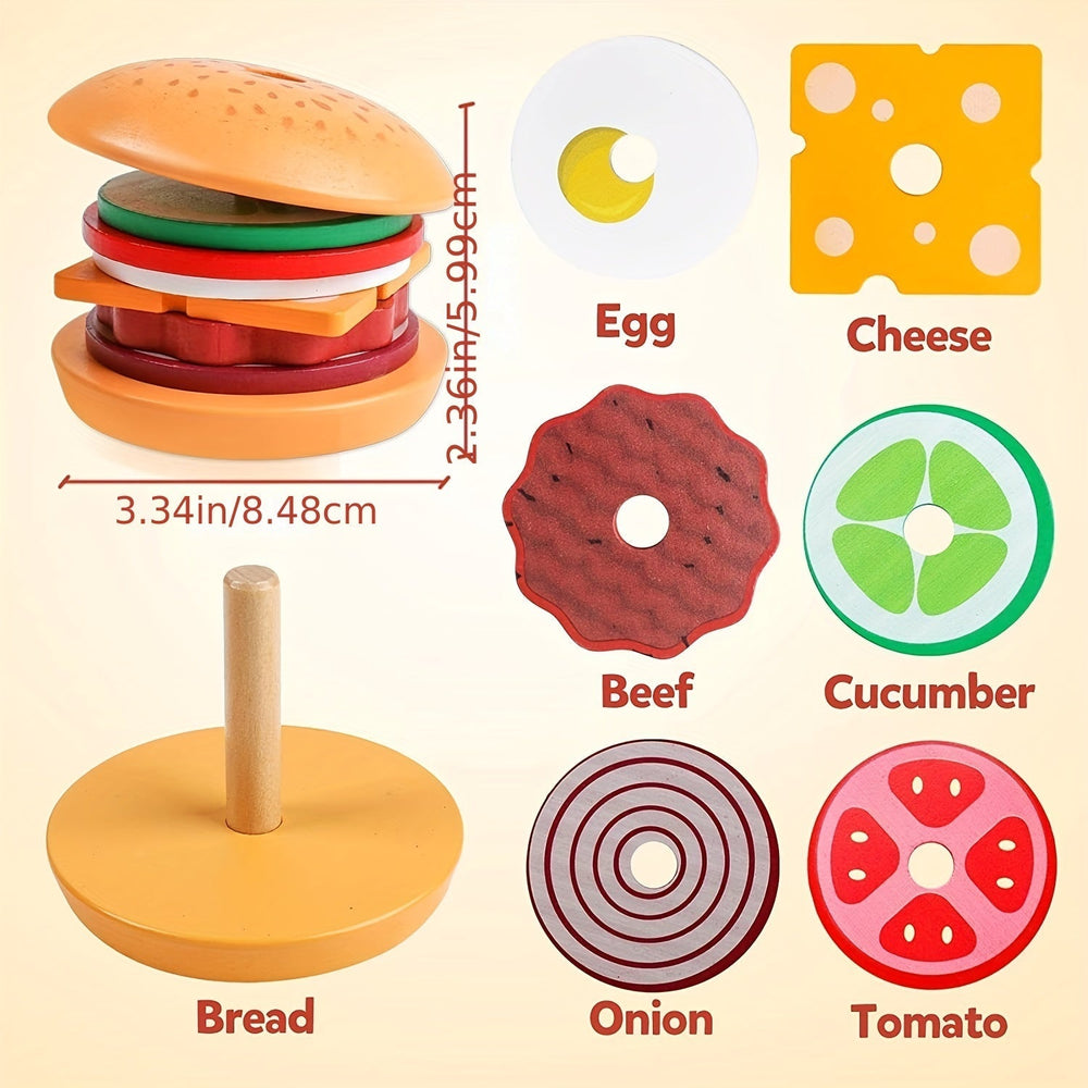 Montessori Stapeltoren Hamburger – Educatief Speelgoed voor Kinderen – Kleuren & Vormen