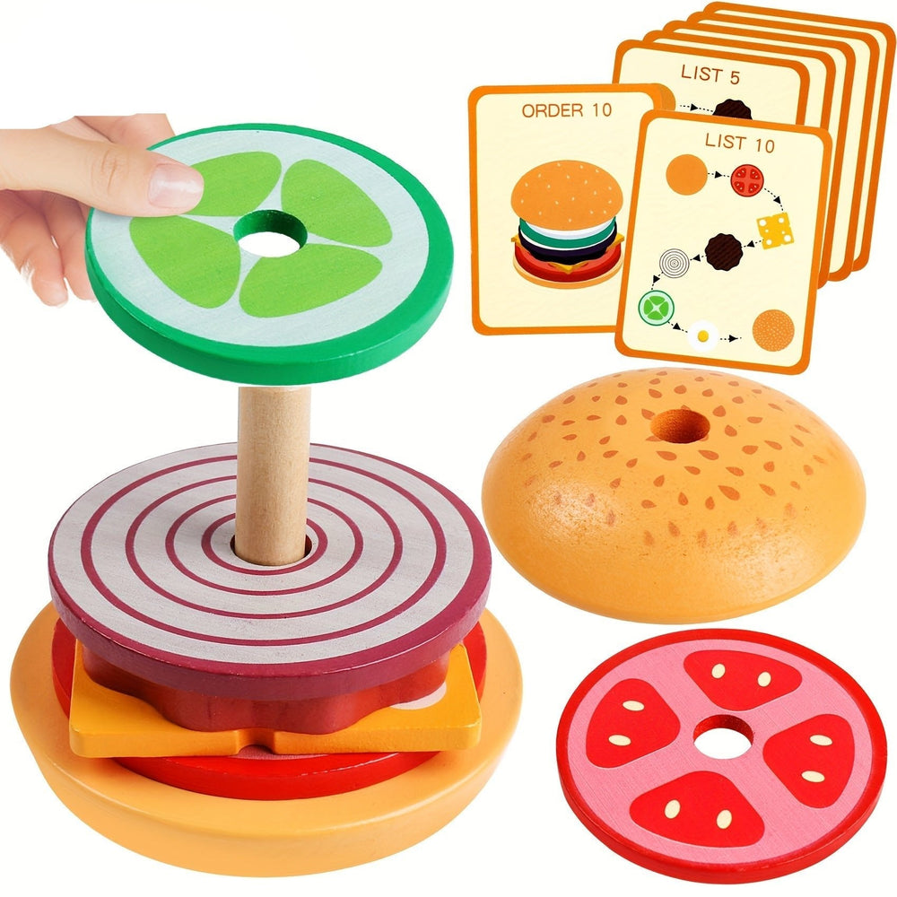 BurgerStacker Montessori Houten Stapelspel – Creatief & Educatief Speelgoed voor Kinderen vanaf 3 jaar, Ontwikkelt Fijne Motoriek en Probleemoplossend Vermogen