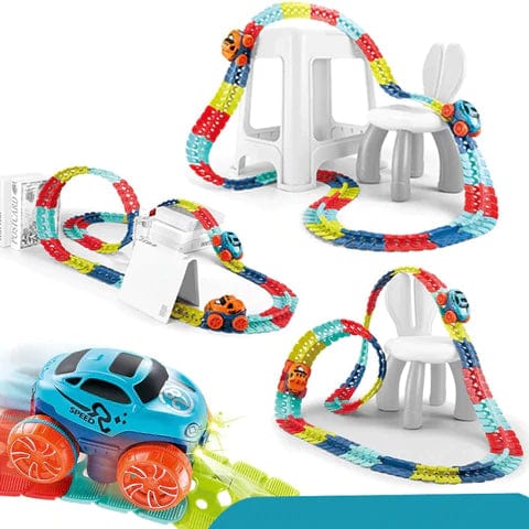 FunDrive FlexiTrack – Magnetische Autoracebaan voor Kinderen, Flexibele Circuits, Lichtfunctie & Educatief Speelplezier