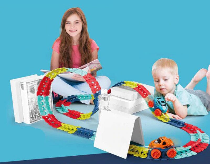 FunDrive FlexiTrack – Magnetische Autoracebaan voor Kinderen, Flexibele Circuits, Lichtfunctie & Educatief Speelplezier