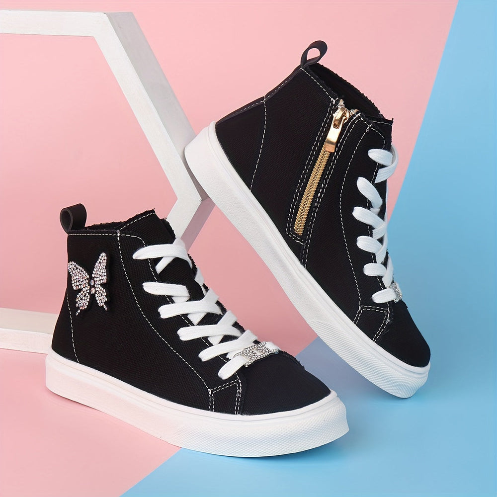 Meisjes High Top Sneakers – Canvas Kinderschoenen met Rits