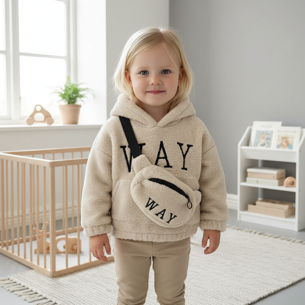 Comfy Combi Teddy Sweater voor Kinderen – Warme Kindertrui met Bijpassende Schoudertas 2-7 Jaar