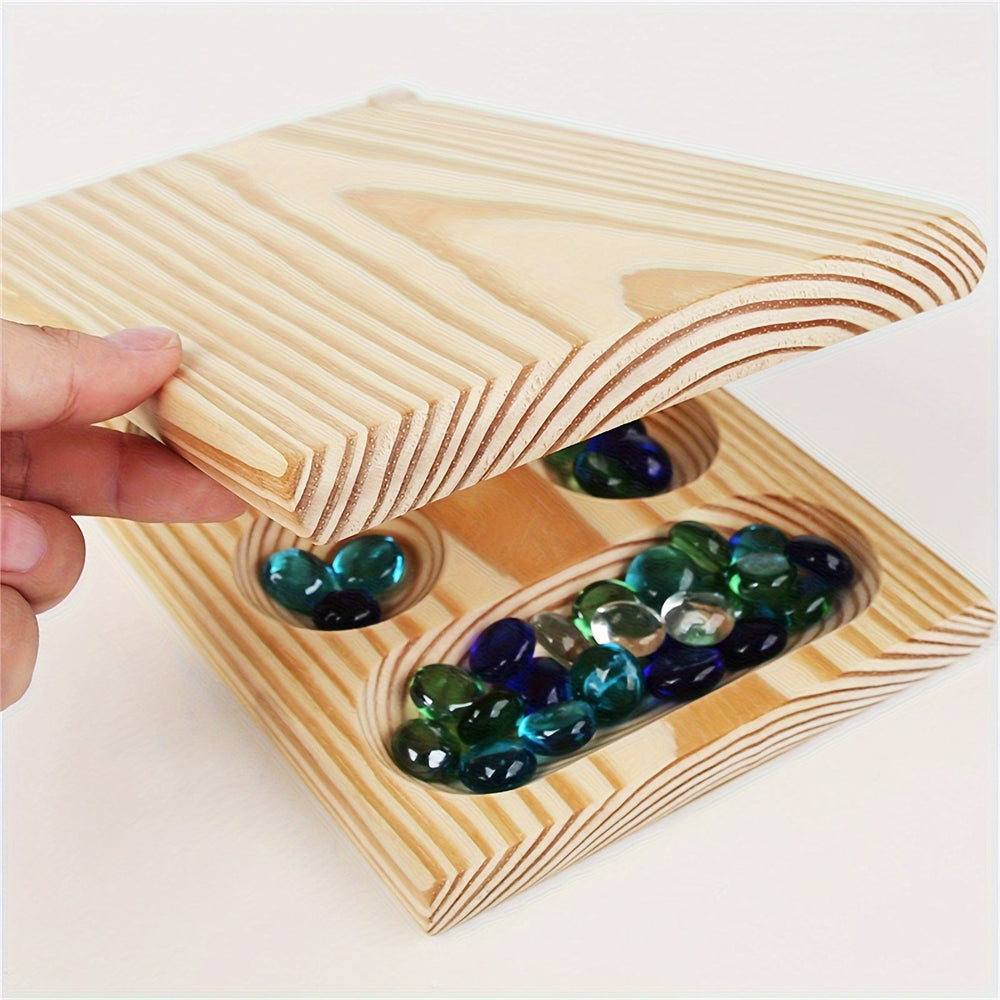 BrainStones – Luxe Draagbaar Mancala Reisspel voor Familie, Kinderen en Strategieliefhebbers – Educatief, Compact en Hoogwaardig Houten Bord met 48 Glazen Stenen