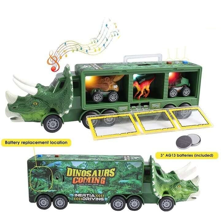 DinoHaul Transporttruck voor Kinderen – Interactieve Speelset met Licht, Geluid en Mini Dino’s