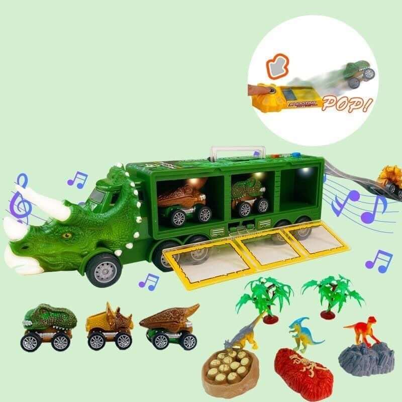 DinoHaul Transporttruck voor Kinderen – Interactieve Speelset met Licht, Geluid en Mini Dino’s