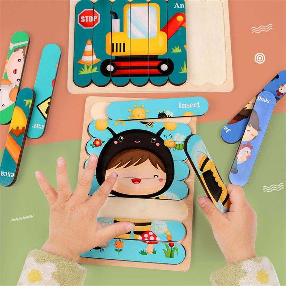 Houten 3D Dierenpuzzel voor Kinderen – Dubbelzijdig Educatief Speelgoed voor Motoriek & Cognitie (3+)