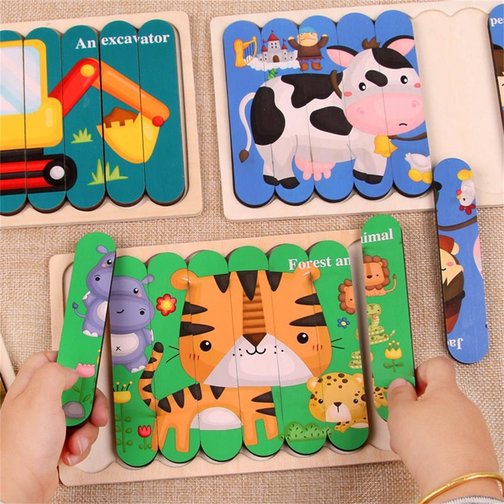 Houten 3D Dierenpuzzel voor Kinderen – Dubbelzijdig Educatief Speelgoed voor Motoriek & Cognitie (3+)