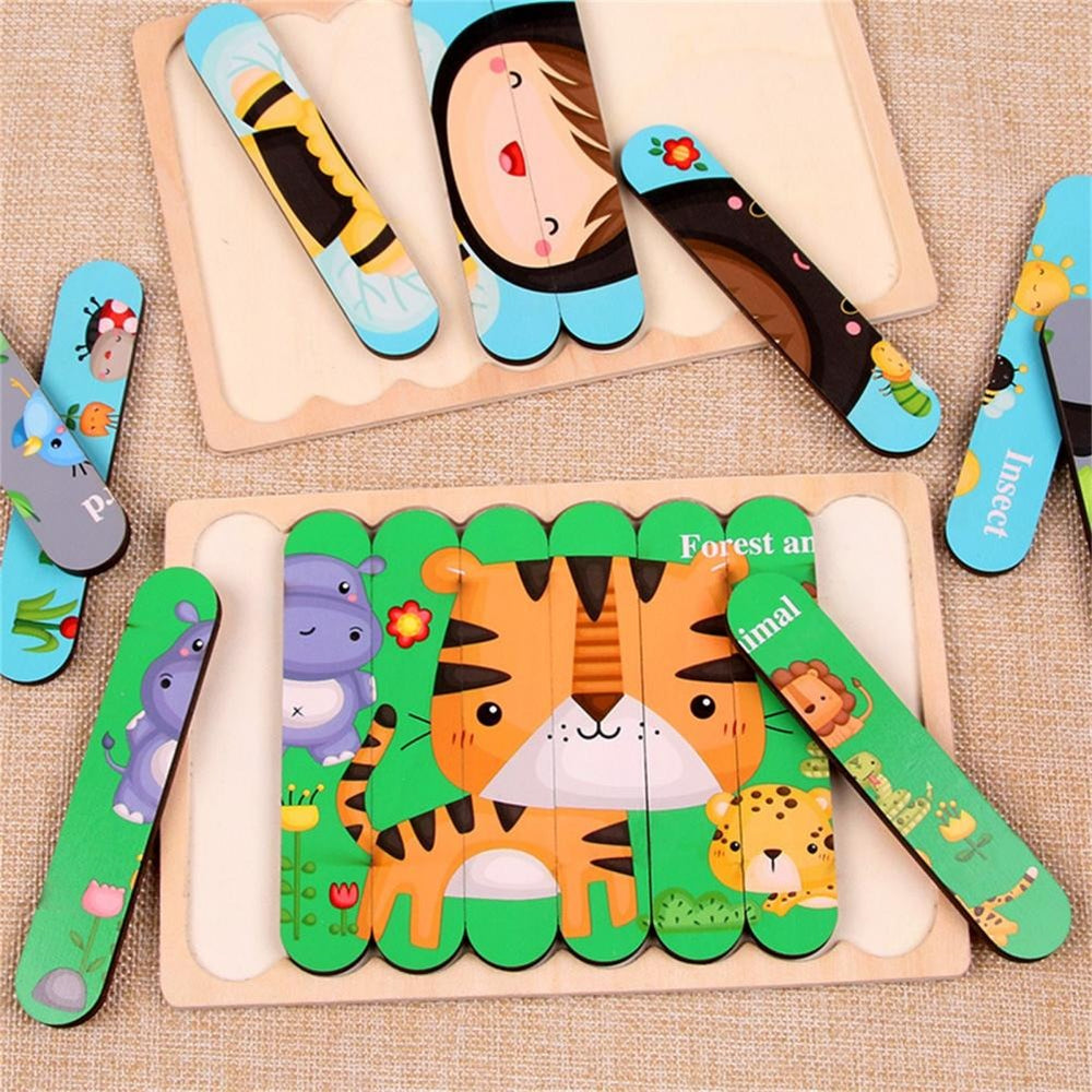 Houten 3D Dierenpuzzel voor Kinderen – Dubbelzijdig Educatief Speelgoed voor Motoriek & Cognitie (3+)