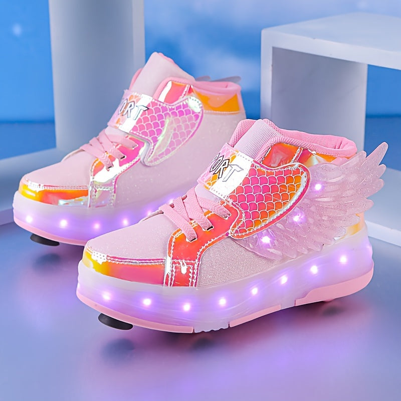 GlowSkate LED Rolschaats Sneakers met Vleugels – Meisjes | Maat 29-37