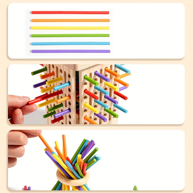 StackJoy Houten Torenspel – Montessori Speelgoed voor Kleuters, Leer Kleuren en Motoriek Spelenderwijs