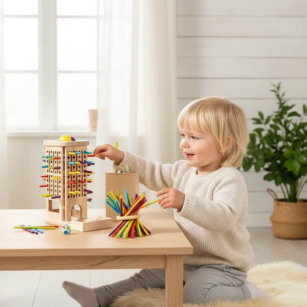 Montessori Houten Stokkentoren – Educatief Behendigheidsspel voor Kinderen vanaf 3 Jaar